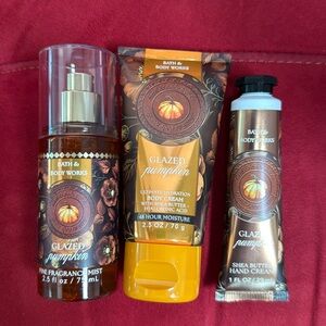 BBW 3pc Glazed Pumpkin  Travel Size hand cream/body cream/FFM